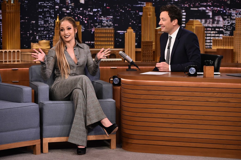 Jennifer Lopez wearing Sophie Theallet on Jimmy Fallon